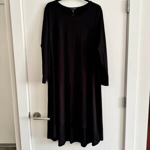 New Eileen Fisher High-Low Dress Black Crew Neck Pullover 3/4 Sleeve Sz XL